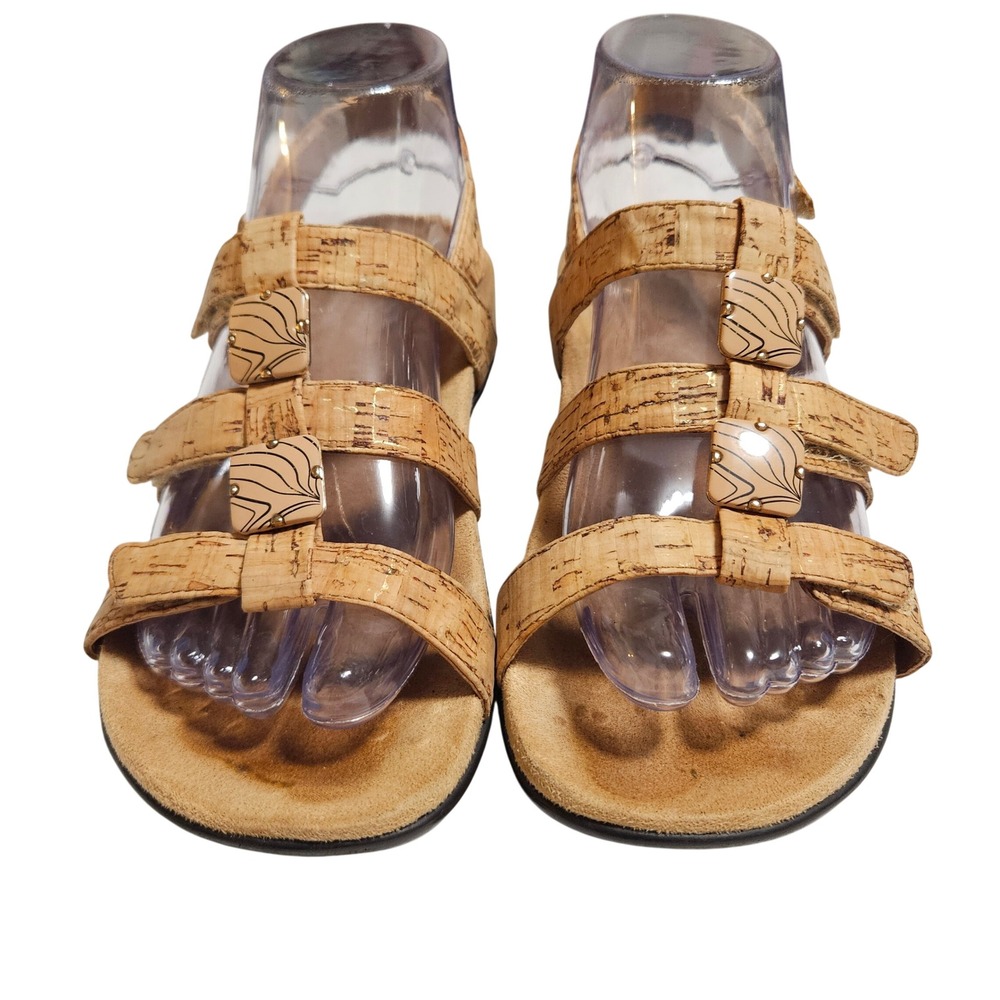 Vionic Amber Cork Adjustable Strappy Orthotic Sandals Women's 6 Natural